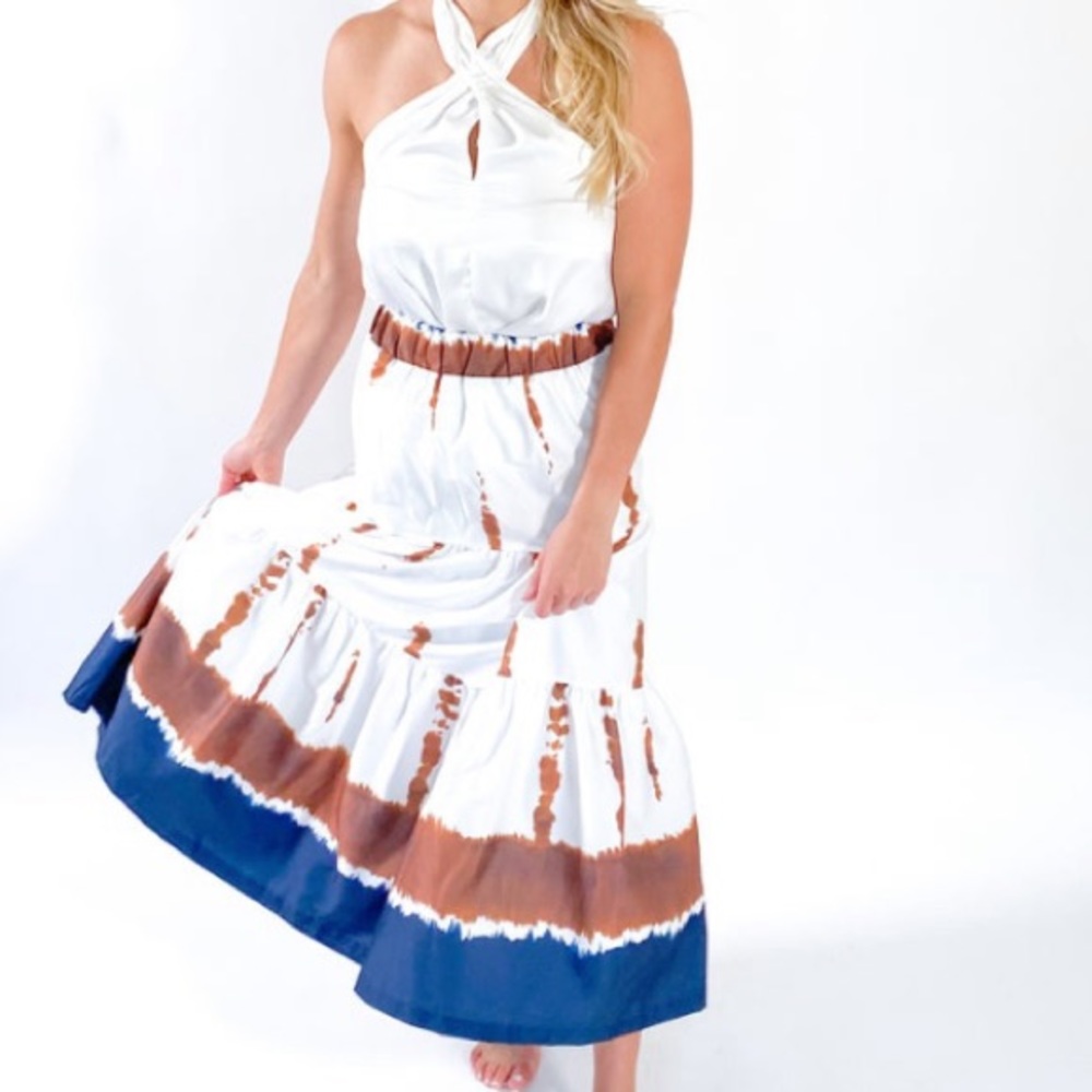 NWT Swoon Boutique Blue and Brown Tie Dye Maxi Skirt S